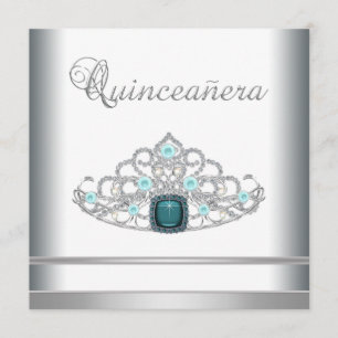 Convite Tiaro Prata Azul Turquesa Quinceanera