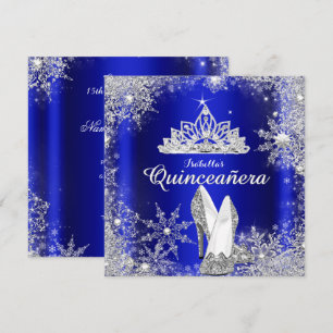 Convite Tiaro Prateado Royal Blue Quinceanera Aniversário 