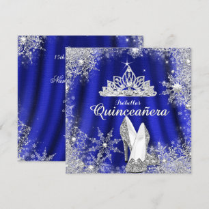 Convite Tiaro Prateado Royal Blue Quinceanera Aniversário 