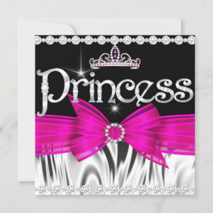Convite Tiaro Princesa Aniversário Rosa Quente Preto Prata