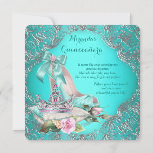 Convite Tiaro Princesa Azul Turquesa Quinceanera