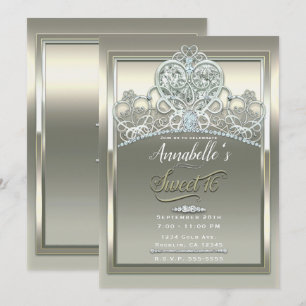 Convite Tiaro Princesa de Marfim Platina Festa Sweet 16