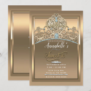 Convite Tiaro Princesa Glamouroso Dourado Coração Festa Do