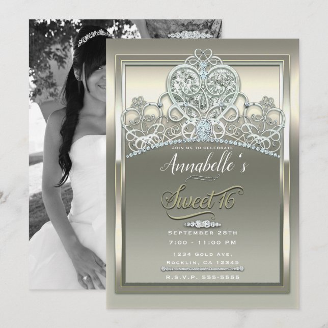 Convite Tiaro Princesa Marfim Platina Doce Festa de 16 Ano (Frente/Verso)