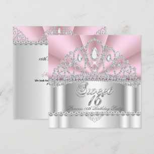 Convite Tiaro Princesa Sweet 16 Rosa Diamante Branco