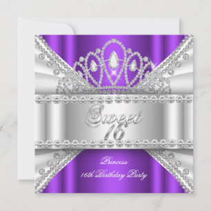 Convite Tiaro Princesa Sweet 16 Roxo Branco Diamante
