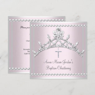 Convite Tiaro Rosa Batismo Prata Pérola Branca Diamante