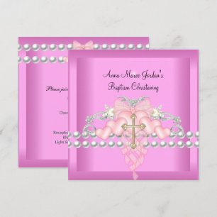 Convite Tiaro Rosa Batismo Prata Pérola Branca Diamante
