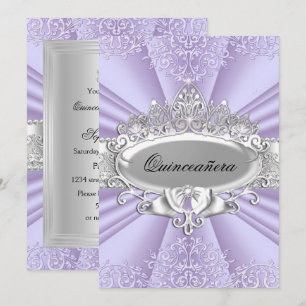 Convite Tiaro Roxo & Quinceanera Damask Tamanho Pequeno
