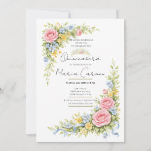 Convite Tiarra de Quinceanera em aquarela feminina