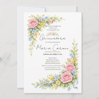 Convite Tiarra de Quinceanera em aquarela feminina
