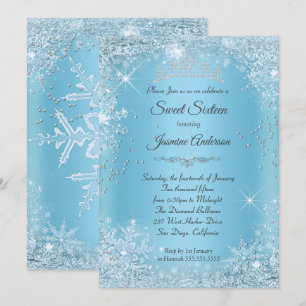 Convite Tiarra de Sweet 16 Blue Silver Winter Wonderland