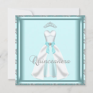 Convite Tiarra de vestido de festa Quinceanera damasco azu