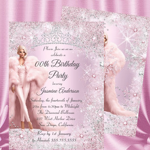 Convite Tiarra Glam Aniversário Rosa Prata Winter Wonderla