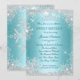 Convite Tiarra Teal Prata Winter Wonderland Sweet 16