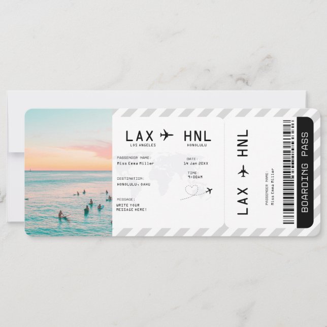 Convite Ticket Plane Surprise Trip Travel Boarding Pass (Frente)