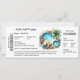 Convite Ticket-Style Pool Party Invitation – Birthday Bash