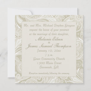 Convite Tidal Wave Sand White Paisley Wedding Invitigaçã