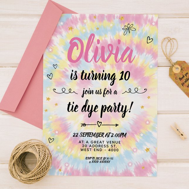 Convite Tie Dye Festa de aniversário (Experience the groovy colored patterns of tie dye with this  bright tie dye birthday invitation!)