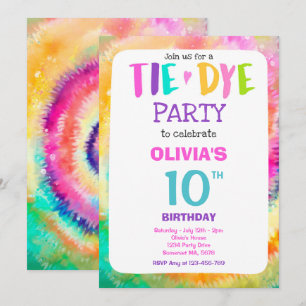 Convite Tie Dye Festa de aniversário Bright Tie Dye Hippy 