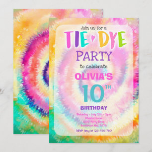 Convite Tie Dye Festa de aniversário Brilhante Tie Dye Hi