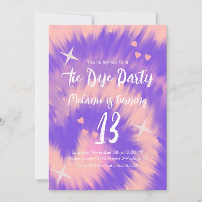 Convite Tie Dye Festa de aniversário Retro Groovy (Frente)