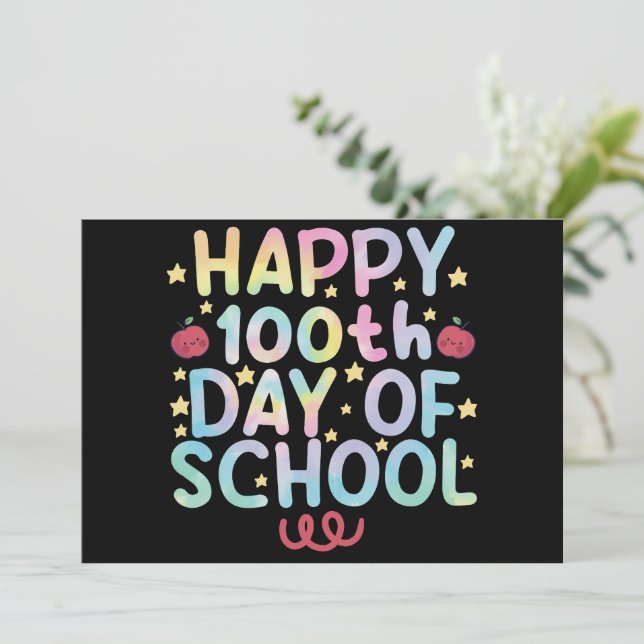 Convite Tie Dye Happy 100º Dia de Professores (Em pé/Frente)
