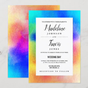 Convite Tie Dye Hippie 60s Watercolor Wedding Invtions
