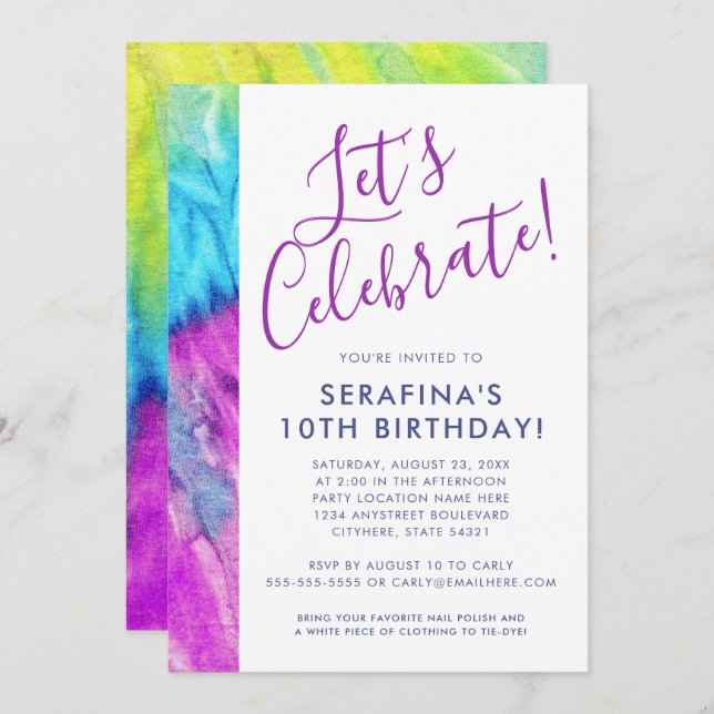Convite Tie Dye Neon Purple Aqua Limão Qualquer Idade Aniv (Frente/Verso)