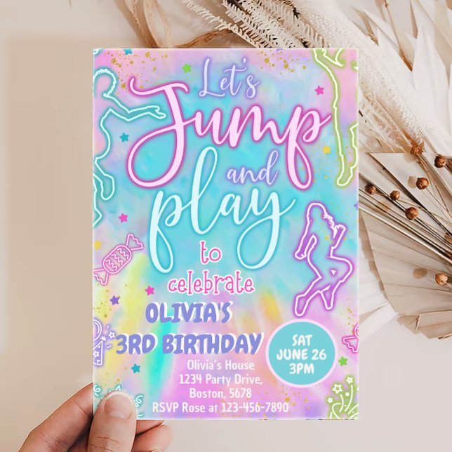 Convite Tie Dye Retro Jump and Play Birthday Invitation (Criador carregado)