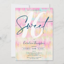 Convite Tie dye unicorn foto de fonte pastel arco-íris Swe