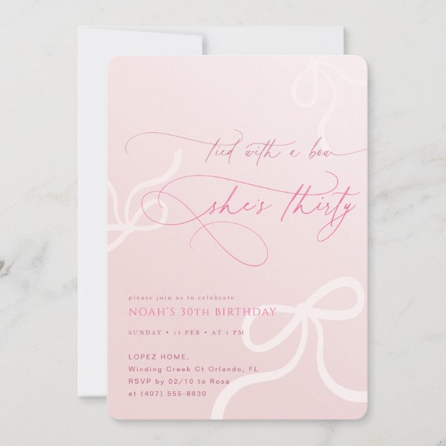 Convite Tied With a Bow Ribbon Girls 30th Birthday (Frente)