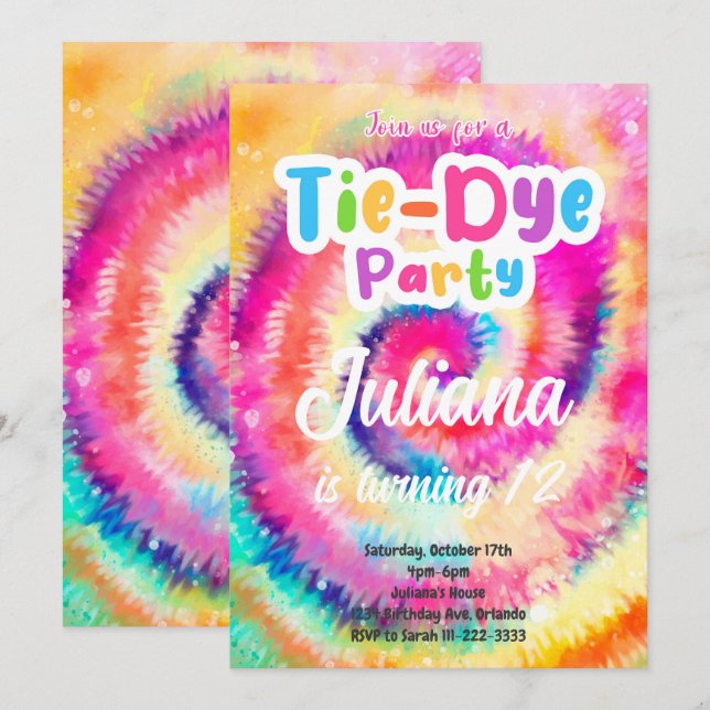 Convite Tiedye Birthday Invite (Frente/Verso)