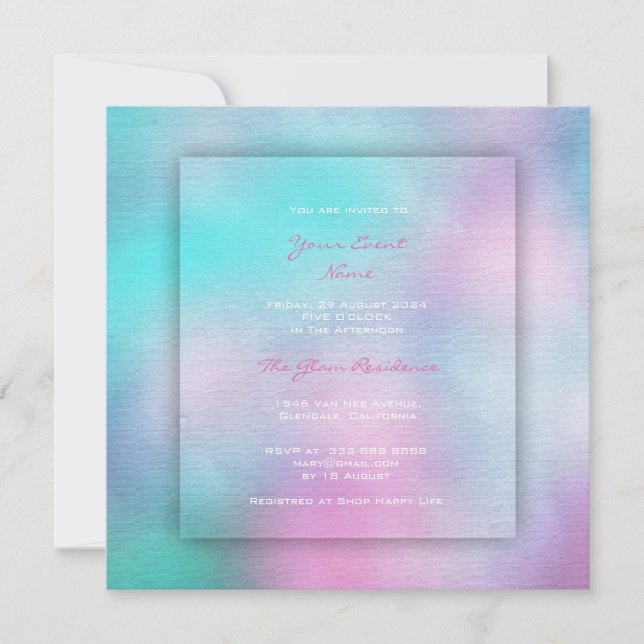 Convite Tiffany Aquática Praia Oceânica Rosa-Tea-Rosa (Frente)