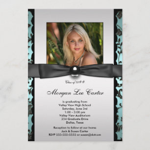 Convite Tiffany Preto Damask Foto Graduação