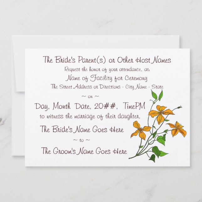 Convite Tiger Lily (Convite Para Casamento) (Frente)