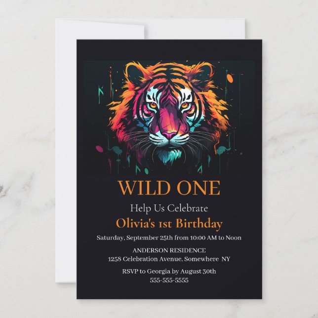 Convite Tiger Wild One Birthday (Frente)