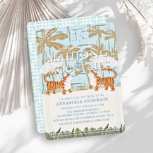 Convite Tigers Azul Chinoiserie Mahjong Menino Chá de Bebê