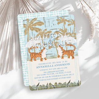 Convite Tigers Azul Chinoiserie Mahjong Menino Chá de Bebê