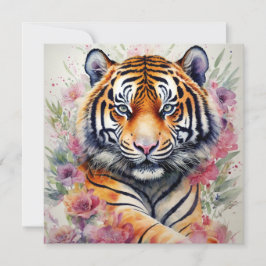 Convite Tigre De Aquarela Com Flores De Pintura Floral
