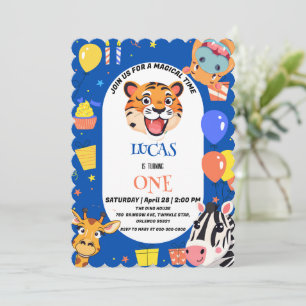 Convite Tigre divertido Zebra Hipopótamo safári zoológico 