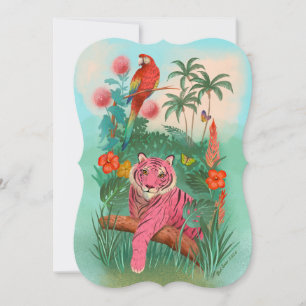 Convite Tigre rosa e Vazio tropical da selva de papagaio