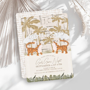Convite Tigres Rugindo Bege Chinoiserie Festa de Mahjong