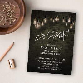 Convite Tijolo Industrial e Luzes de Edison Vamos Celebrar