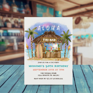 Convite Tiki Bar da Praia Estrelas da Lua Aniversário Trop