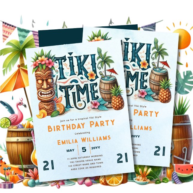 Convite TIKI BIRTHDAY Tropical Luau Partido Havaiano (Criador carregado)