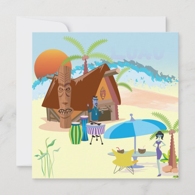 Convite Tiki/Luau na praia (Frente)