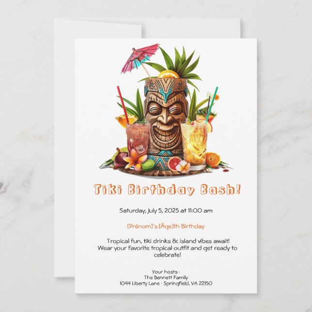 Convite Tiki Party Birthday Invitation – Tropical Luau  (Frente)