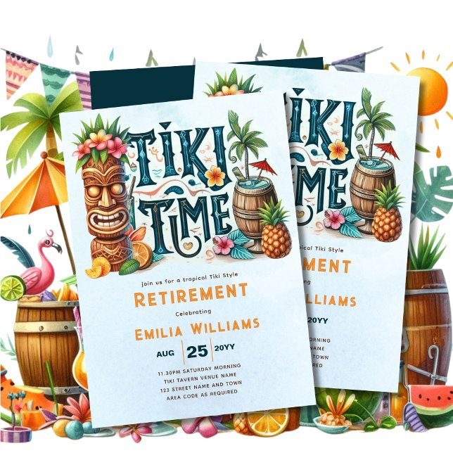 Convite TIKI RETIREMENT Tropical Luau Partido Havaiano (Criador carregado)
