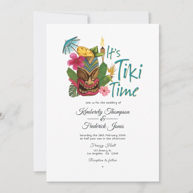 Convite Tiki Time Luau Summer Beach Weding (Frente)